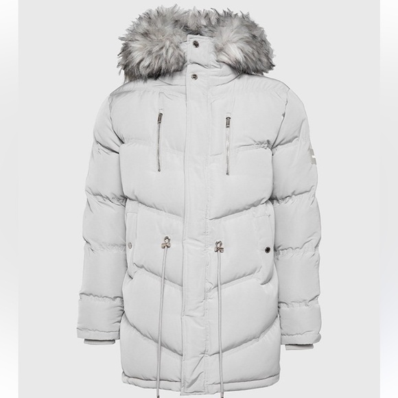Maniere de voir Cream Puffer Coat with Fur HoodSize XL